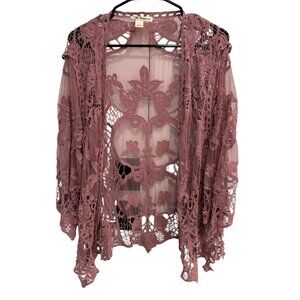 Indigo Thread Co Sz 1X Lace Open Front Cardigan Boho Crochet Mauve Whimsigoth